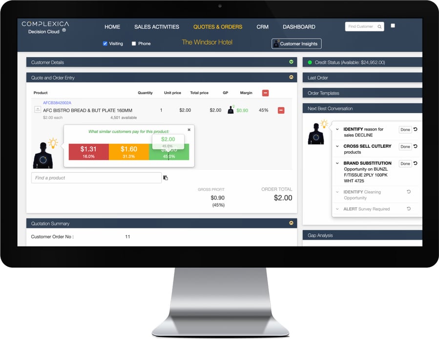 Decision Cloud quoting and ordering screen
