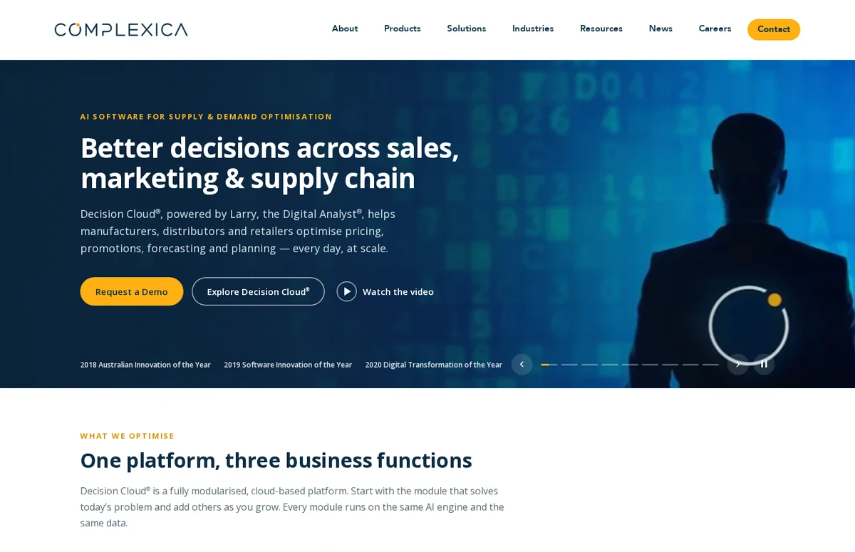 The current complexica.com home page, maintained by the Website Agent