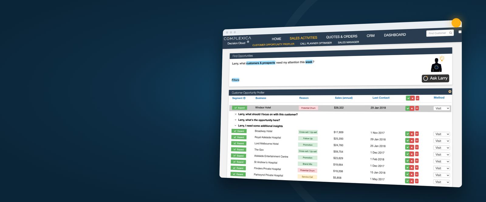 Customer Opportunity Profiler screen in Decision Cloud