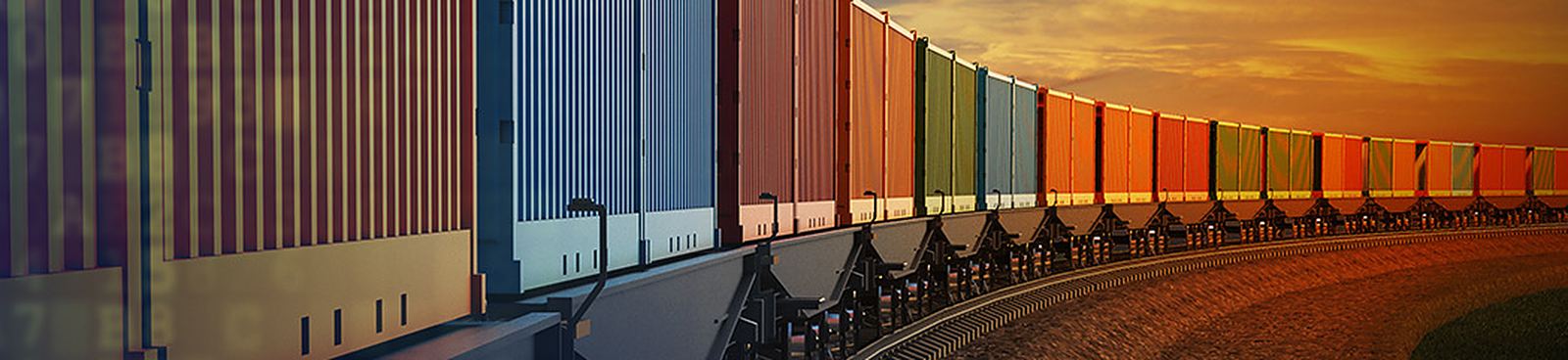 Container freight train at sunset