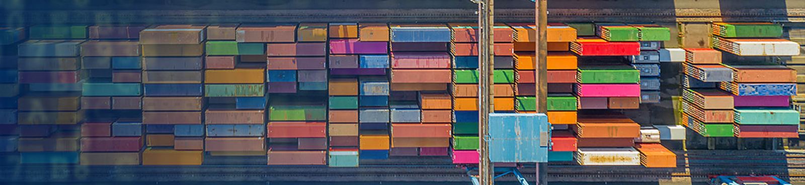 Stacked shipping containers at a terminal